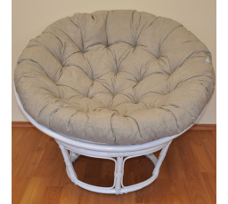 Ratanový papasan 100 cm biely, tmavobéžový vankúš