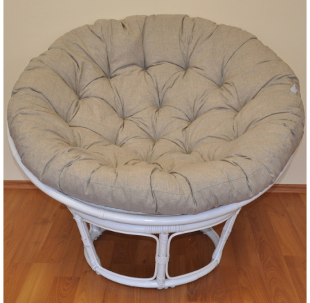 Ratanový papasan 100 cm biely, tmavobéžový vankúš