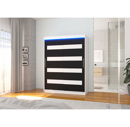 Posuvná skriňa s lacobelem a LED osvetlením MARTINEZ 150 Biela+Čierna Posuvná skriňa s lacobelem a LED osvetlením MARTINEZ 150 Biela+Čierna