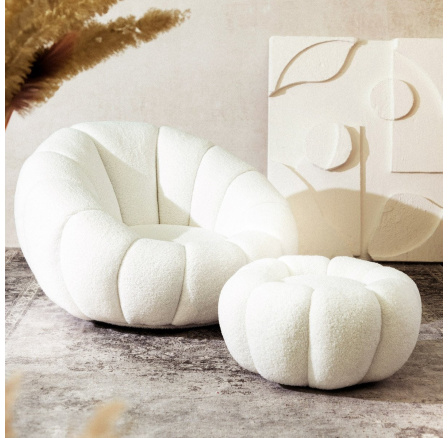 Kreslo DOUILL otočné ecru v TEDDY látke 94x88x62 cm 869414