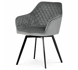 Jedálenská stolička, sivé zamatové čalúnenie, kovové nohy, čierny matný lak