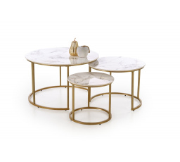 Konferenčné stolíky GILDA sada 3, efekt bieleho mramoru / zlatý
