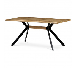 Jedálenský stôl, 160x90x76 cm, MDF doska, 3D dekor divoký dub, kov, čierny lak