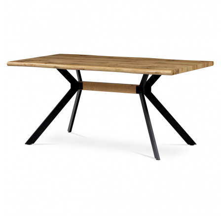 Jedálenský stôl, 160x90x76 cm, MDF doska, 3D dekor divoký dub, kov, čierny lak