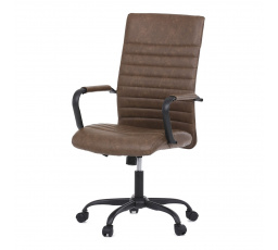 Kancelárska stolička, hnedá ekokoža, hojdací mech, kolieska na tvrdú podlahu, čierny kov