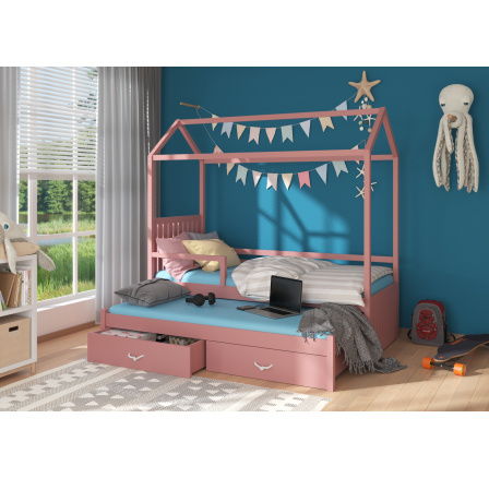 Domčeková posteľ so zábradlím JONASZEK 180x80 Ružová
