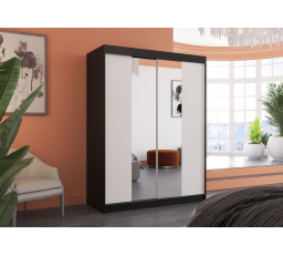 Posuvná skriňa so zrkadlom FEVER 150 Čierna+Biela