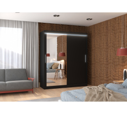 Posuvná skriňa so zrkadlom a LED osvetlením TOM 180 Čierna+Čierna