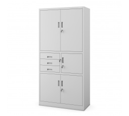 Kancelárska kovová skriňa s trezorom na spisy a dokumenty FILIP II, 900 x 1850 x 400 mm, sivá