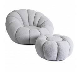 Otočné Relaxačné Kreslo PETTIT s Taburetom Sivá Boucle