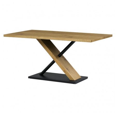 Jedálenský stôl 160x90x76 cm, dubová doska, čierna kovová podnož