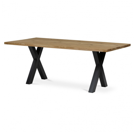 Jedálenský stôl, 200x100x75 cm, dubový masív, kovové nohy v tvare písmena "X", čierny lak