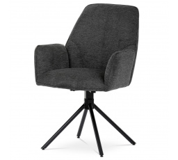 Jedálenská stolička tmavosivá látka, podrúčky, 180° otočný mechanizmus, čierny kov