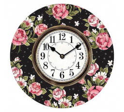 Hodiny nástěnné - pr. 34 cm, MDF, květinový motiv