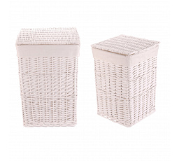 Koš prádelní - proutěný, s víkem, bílý, cena za sadu 2 ks