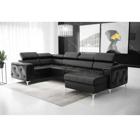 Rohová sedacia súprava ORION MAX III s funkciou spania 165x320x185 cm prírodná koža - čierna koža, Ľavá strana