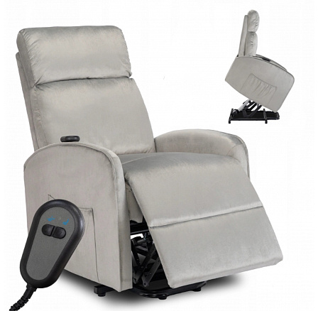 Elektricky Polohovateľné Kreslo COLTON s Funkciou Vstávania Sivý Zamatový