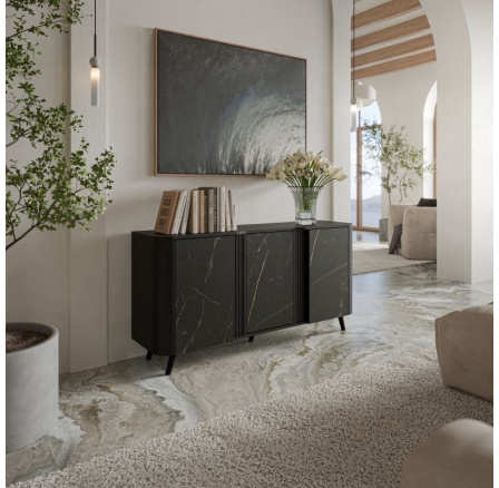 TV komoda VOLARE 150 3D, čierny mat/ čierny san sebastian