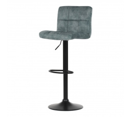Barová stolička, modrá zamatová látka, čierna podstava