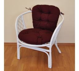 Ratanové kreslo Bahama biely vankúš bordový keper