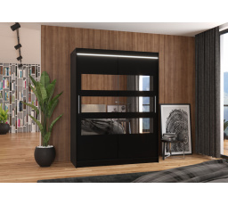 Posuvná skriňa so zrkadlom a LED osvetlením FLORENTO 150 Čierna+Čierna