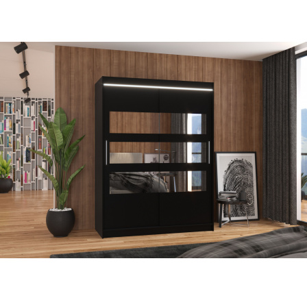 Posuvná skriňa so zrkadlom a LED osvetlením FLORENTO 150 Čierna+Čierna