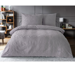 Saténová obliečka na vankúš so žakárovým vzorom listy svetlosivé 50x50