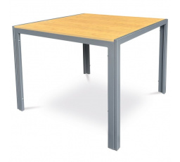 Stôl záhradný 90x90x73, doska polywood v dekore duba, sivá kovová konštrukcia
