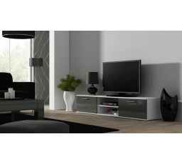 TV komoda SOHO 180, biela / sivý lesk