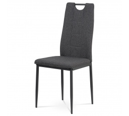 Jedálenská stolička, sivé látkové čalúnenie, kovová štvornohá podnož, antracitový matný lak