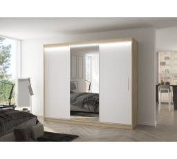 Posuvná skriňa so zrkadlom a LED osvetlením DENIS 250 Sonoma+Biela