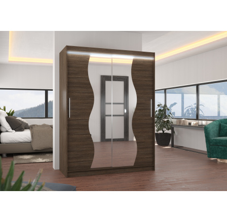 Posuvná skriňa so zrkadlom a LED osvetlením RENZO 150 Choco+Choco