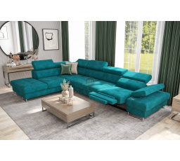 Rohová sedacia súprava GALAXY, relax s funkciou spania 225X350 cm - tyrkysová, ľavá