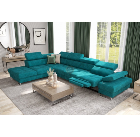 Rohová sedacia súprava GALAXY, relax s funkciou spania 225X350 cm - tyrkysová, ľavá
