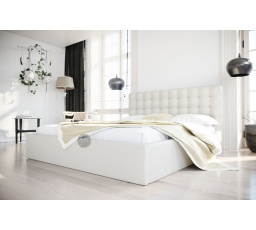 Posteľ LOFT - 200x200, Kovová na plynových zdvihákoch, Biela eko koža