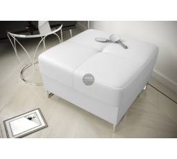 Taburet s úložným priestorom GALAXY 70 x 70 cm prírodná koža - biela koža