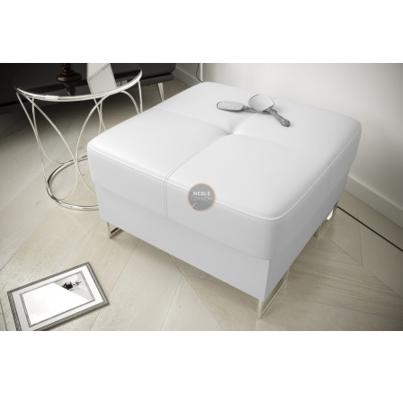 Taburet s úložným priestorom GALAXY 70 x 70 cm prírodná koža - biela koža