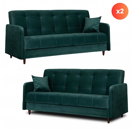 Sada 2x Rozkladacia Pohovka TIVOLI Zelená Zamatová