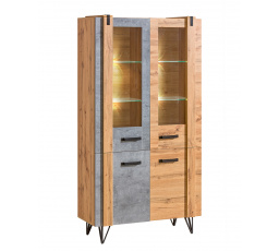Vitrína LOFTER - LO3, dub Wotan + betón Millenium