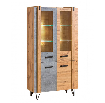Vitrína LOFTER - LO3, dub Wotan + betón Millenium Vitrína LOFTER - LO3, dub Wotan + betón Millenium