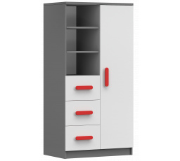 Regál 80 3S1D SMYK II - 05, Sivá/Biela/Červená