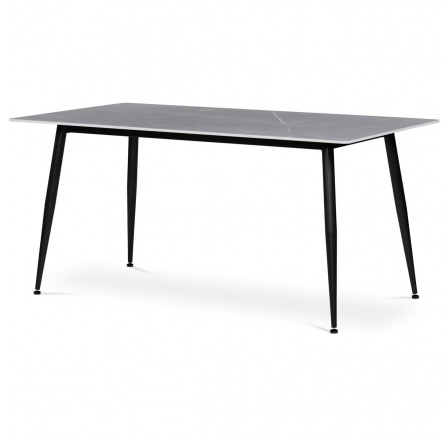 Jedálenský stôl 160x90x76 cm, doska zo spekaného kameňa v imitácii matného mramoru, čierne kovové nohy