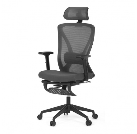 Kancelárska stolička, sivá MESH, plastový kríž, podnožka, posuvné sedadlo, 2D podrúčky