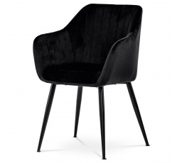 Jedálenská stolička, čierne matné zamatové čalúnenie, kovové nohy, čierny matný lak