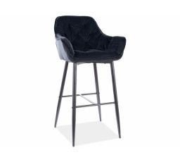 CHERRY H-1 Zamatová barová stolička, čierna/čierna Bluvel 19