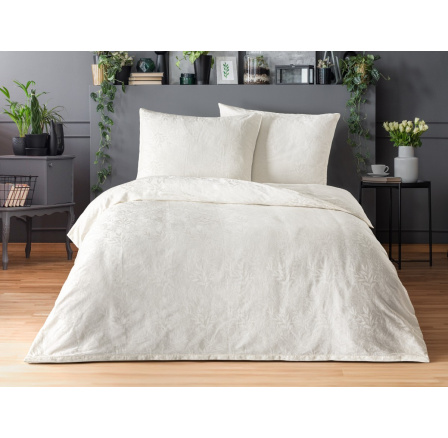 Luxusné žakárové obliečky 220x200, 70x90cm listy smotanové