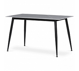 Jedálenský stôl 130x70x76 cm, doska zo spekaného kameňa v imitácii matného mramoru, čierne kovové nohy