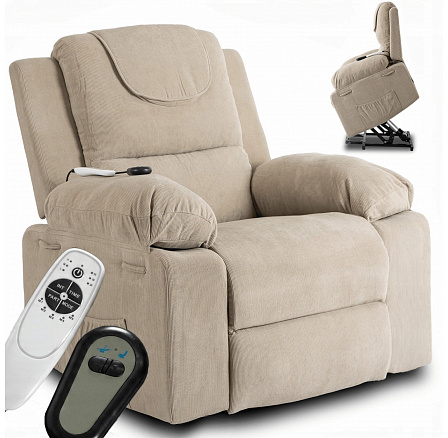 Elektricky polohovateľné masážne kreslo FENIX s funkciou vstávania Béžový manchester