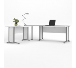Rohový písací stôl OFFICE 80400/72, Biela/Strieborná sivá