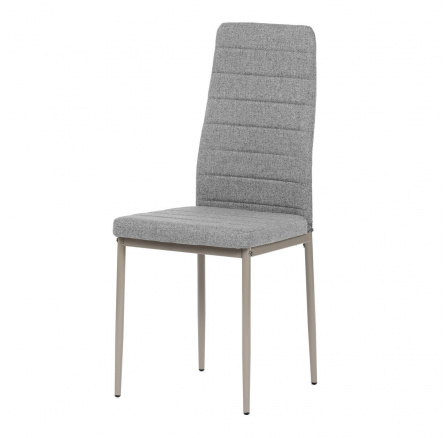 Jedálenská stolička, sivá látka, kovové nohy, krémový lak
